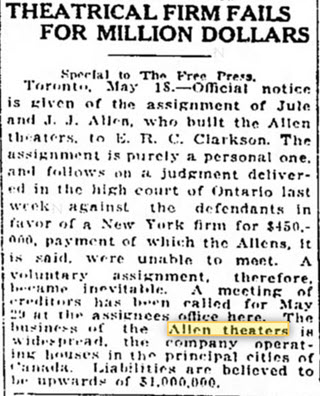 Allen Theatre - May 1922 Allen Theater Circuit Fails (newer photo)